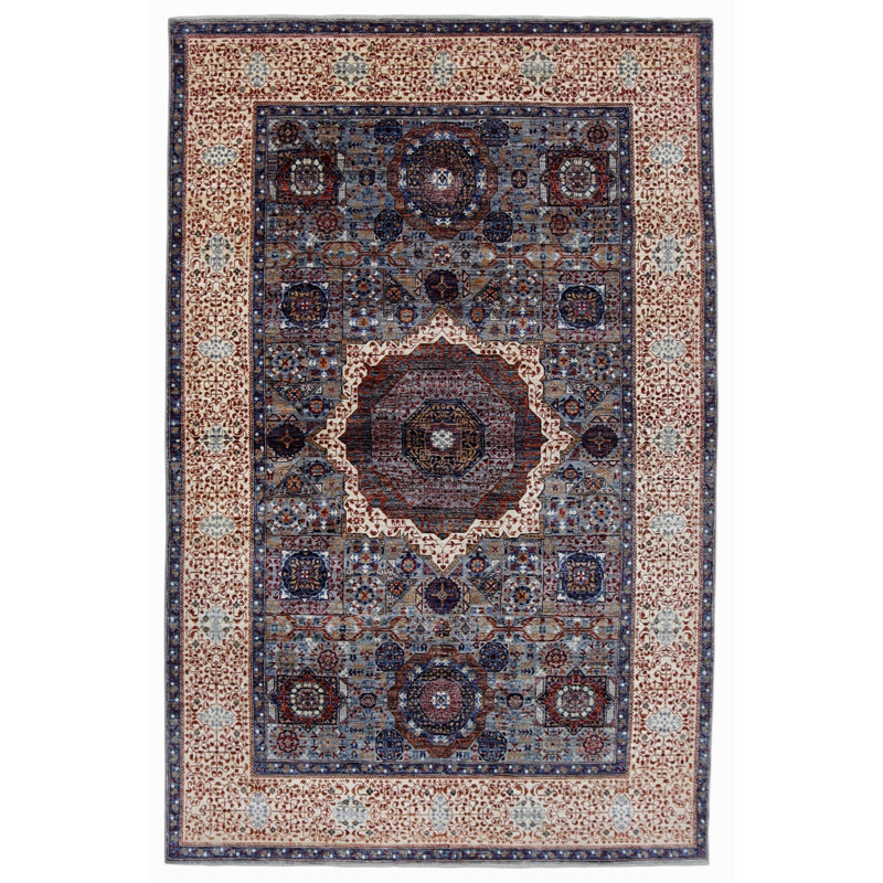Hand Knotted Wool Area Rug in Gray And Beige, Rectangle 5'11" x 9'1"