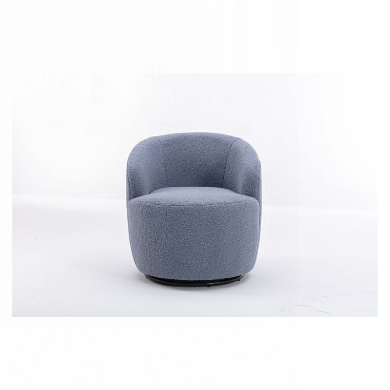 Swivel Barrel Chair, Light Blue Teddy Fabric