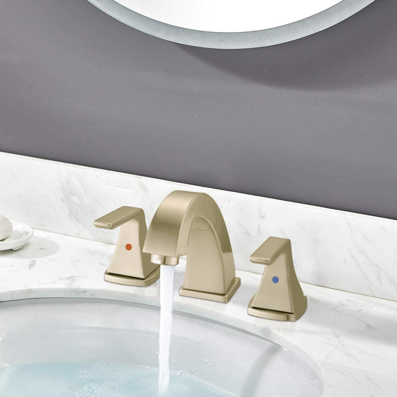 Elegant Brushed Golden Bathroom Faucet, 8" Widespread, 2 Handles, With Pop Up Drain And Supply Lines Widespread Golden, Drain, Fashionable Style