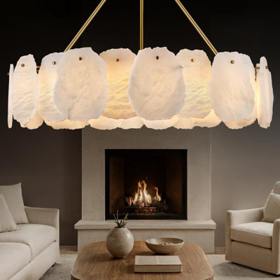 Luminaire suspendu cylindrique rond 32 po en marbre albâtre à intensité variable pour salle à manger