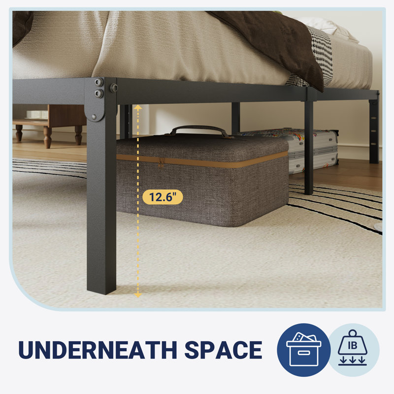 Base de lit plateforme en métal 14 po avec espace de rangement, Lit simple, Noir, 14"