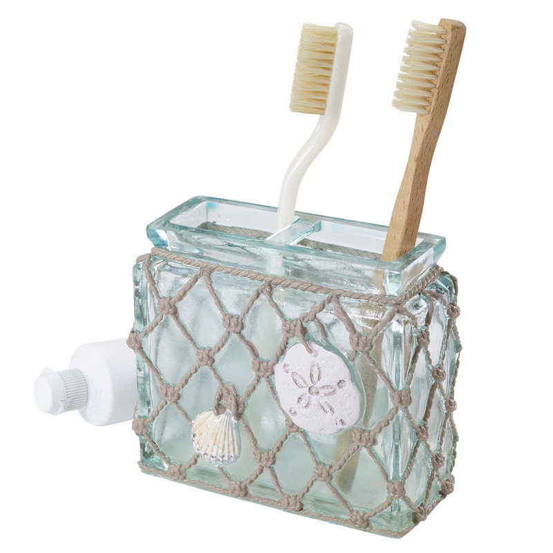 Seaglass Coastal Resin Toothbrush Holder with Nautical Rope