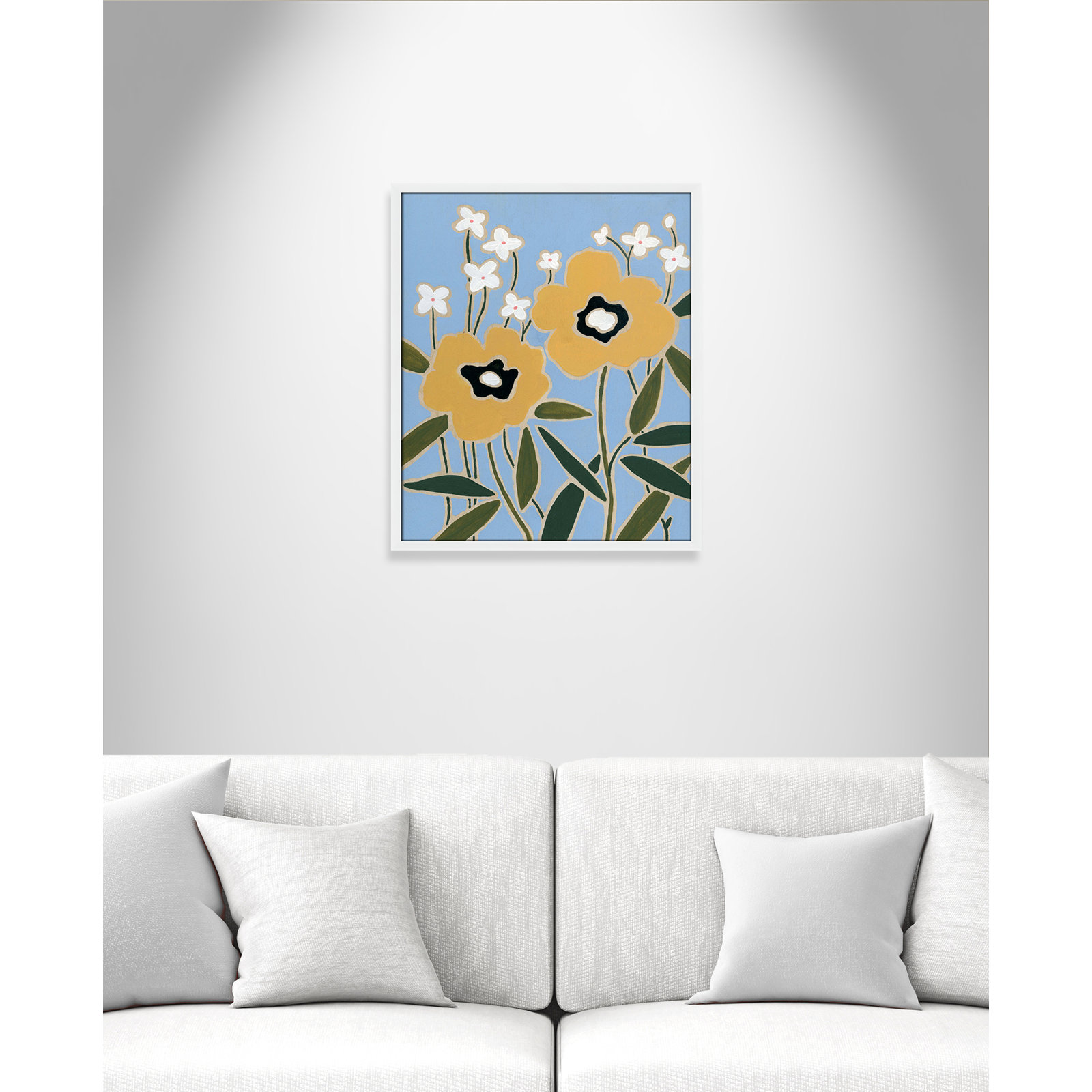 Maura "Woodblock Floral II" Print, 25.5" H x 21.5" W x 1.25" D, Satin White Framed