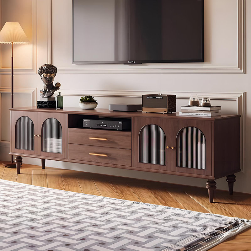 Meuble télé de style américain, H 22,8 po x L 78,7 po x l 15,7 po, Bois brun