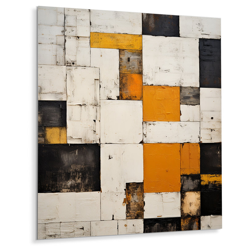 «Cubist Retro Patchwork», reproduction d'art murale abstraite, Métal métal, H 44 po x l 34 po x P 1,5 po