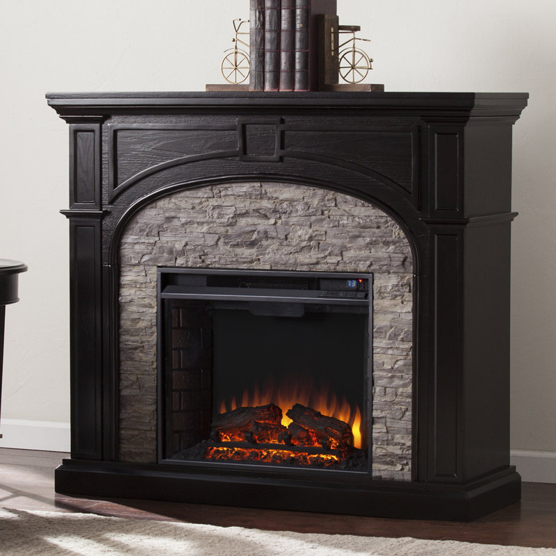 Beckette Electric 45.75" W Fireplace - Ebony w/ Gray Stacked Stone, Ebony/Gray