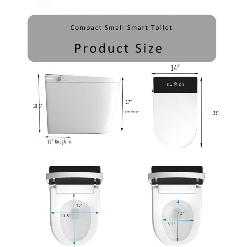 Yingze 23" Compact Smart Bidet Toilet | Auto Flush, LED Night Light, Heated Seat, Warm Air Dryer, White