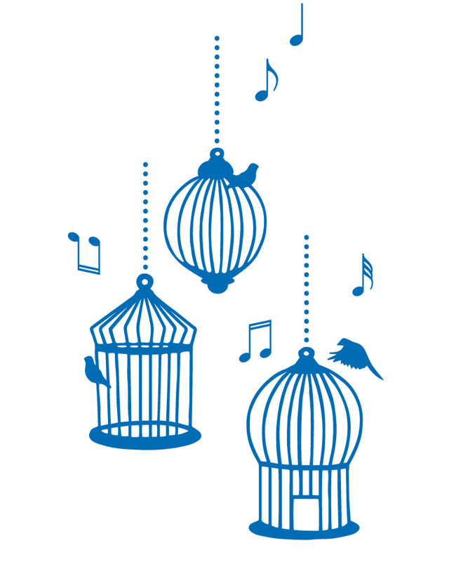 Décalcomanie murale cages d’oiseaux de chanson, Bleu azur, H 56 po x l 33 po x P 0,01 po