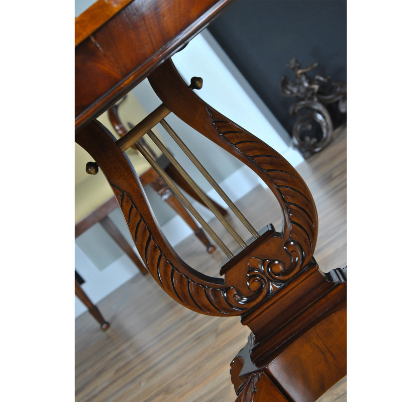 Elegant Lyre-Inspired 30'' Round Mahogany and Brass Table Lamp