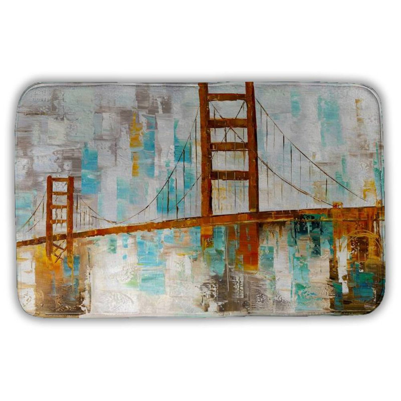 Golden gate with turquoise paint spots Bath Mat with Non-Slip Backing - Quick Dry Memory Foam Bathroom Rug - Absorbent - Modern Plush Spa-Style - Machine Washable