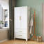 Armoire-penderie Mikenlee 71″ en métal blanc avec tiroirs – Solution de rangement gain de place pour les appartements et les chambres d'amis