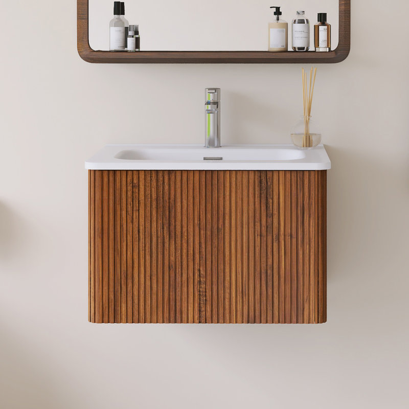 Meuble-lavabo simple mural 24 po avec comptoir intégré en céramique blanche, Brun, 24""