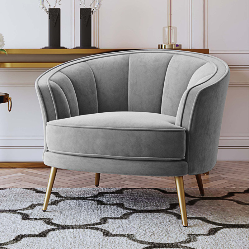 Fauteuil demi-tonneau Genji, Velours gris