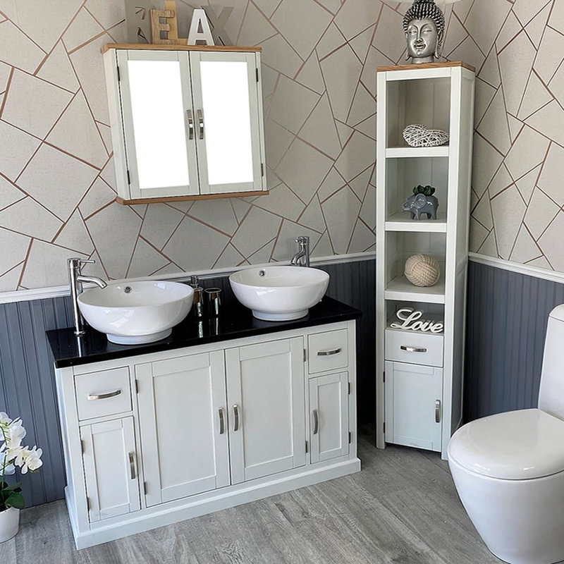 Busse 1230mm Double Bathroom Vanity with Vessel Stone Basin, Black Quartz