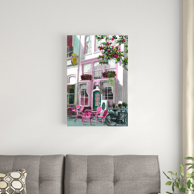 «Pink City Café», peinture sur toile tendue, H 30 po x l 20 po
