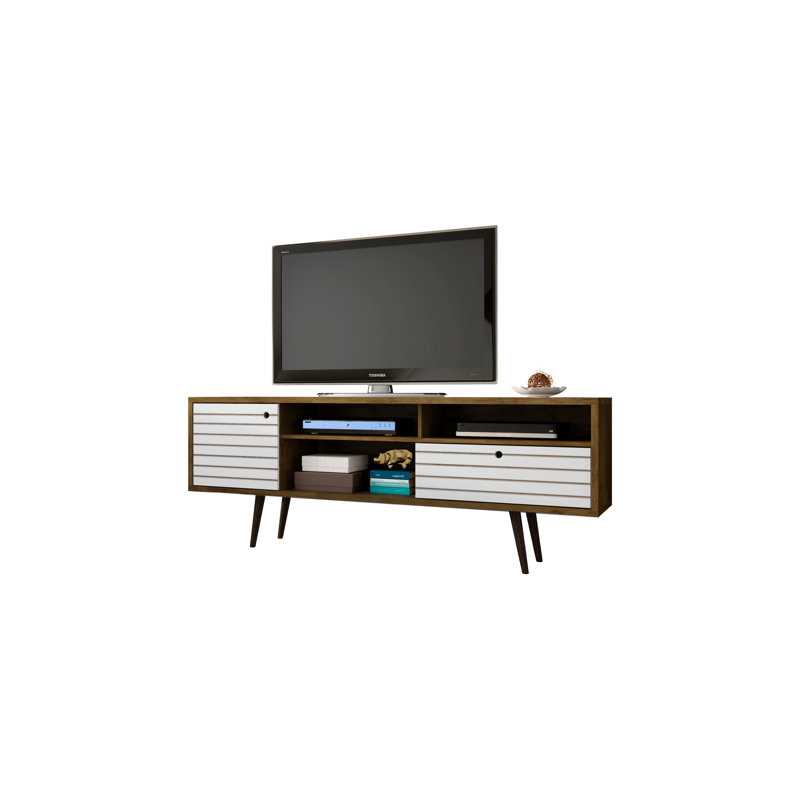 Meuble télé Liberty Mid-Century 71 po avec 4 tablettes et 1 tiroir pour téléviseur de 65 po ou moins Liberty
