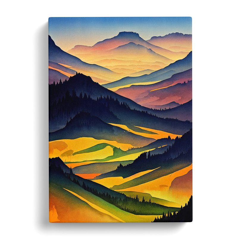 Meadow Landscape Watercolour No.2 - Wrapped Canvas, 50cm H x 35cm W x 3cm D