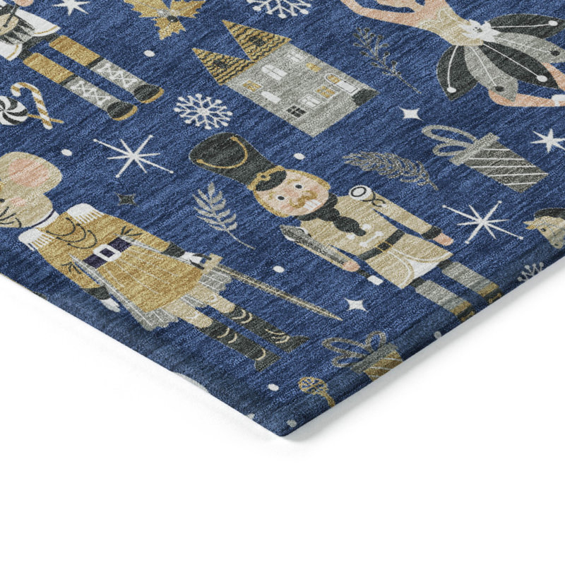 Nutcracker Navy 3' x 5' Synthetic Washable Rug