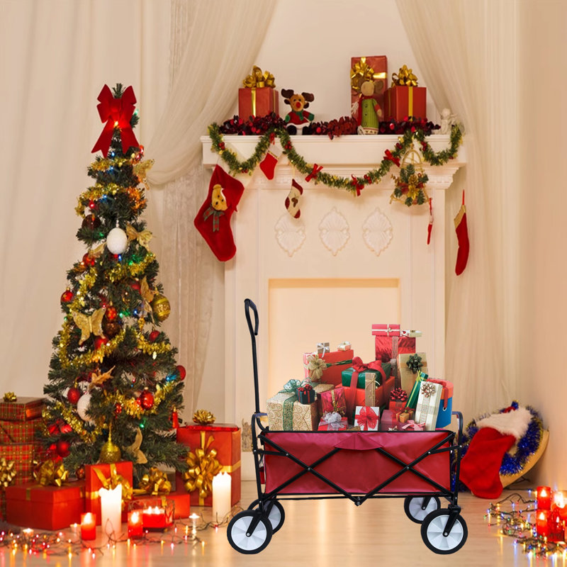 Chariot de magasinage pliable avec roulettes, H 46,46 po x l 40,55 po x P 21,26 po, Rouge