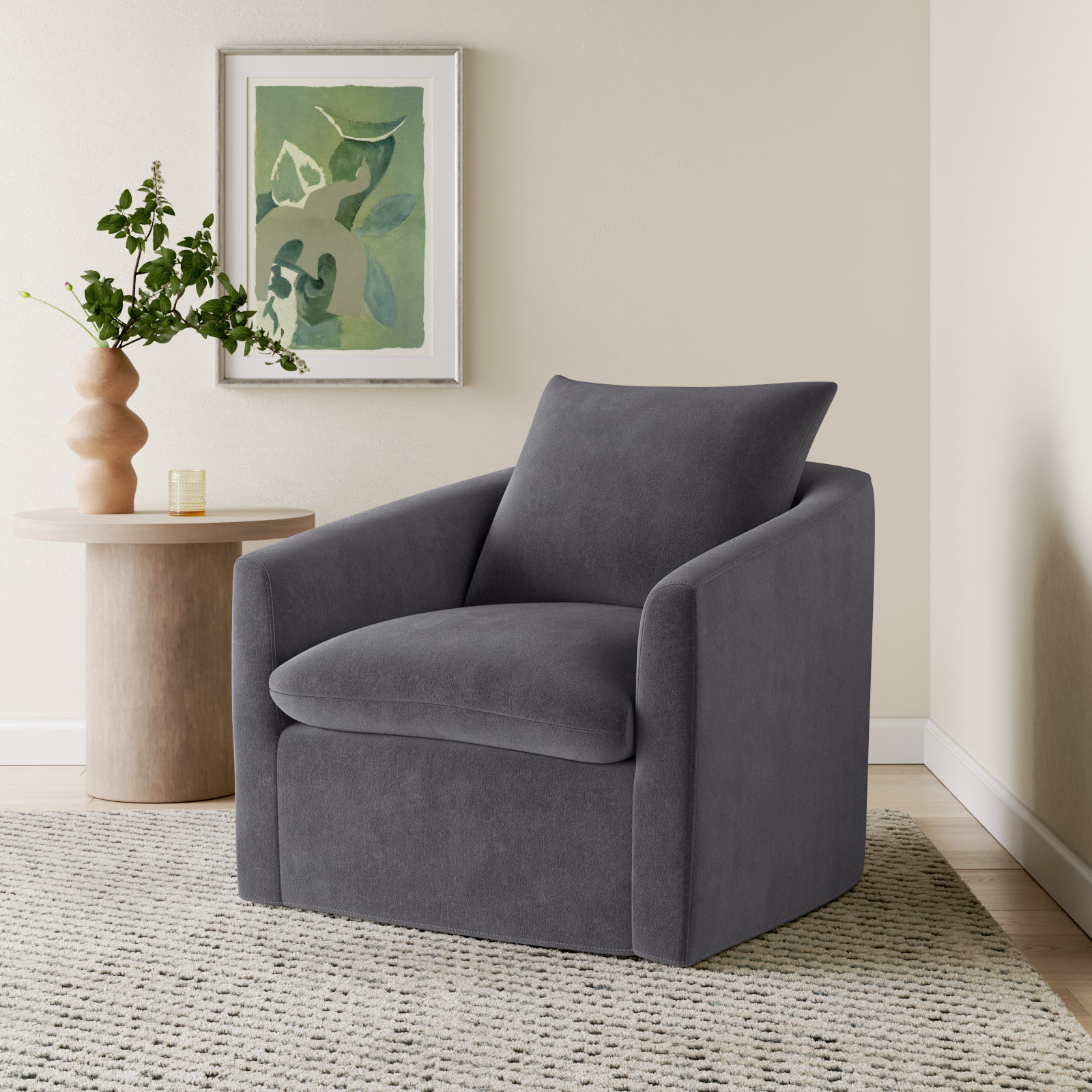Menta Linen Swivel Barrel Chair, Capricorn Charcoal Canvas