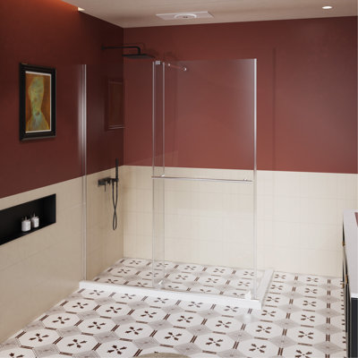 Glass Shower Door, 30 - 60"W x 72"H Shower Sliding Door Walk-in Shower Screen Dual Usage,1/4 Inch Thick Glass Panel with Stainless Steel Handle, Supporting Bar, Chrome