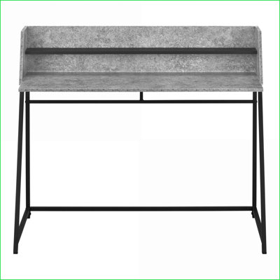 Desks: 48” Home Office Computer Desk with Storage, Black Marble Laminate &amp; Black Metal, Contemporary Modern | Black | Particle Board