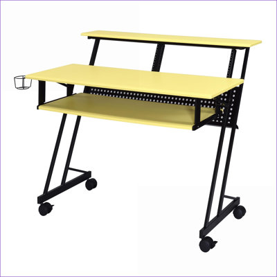 Bureaux, bureau Modern Music Studio avec plateau à clavier et amp; Roulettes | Jaune + noir | Bois et métal