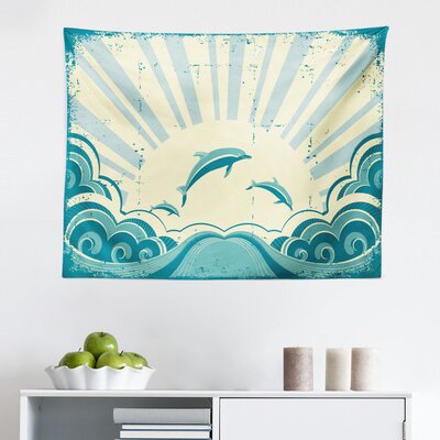 Ambesonne Dolphin Tapestry, Nautical Inspirations In Dolphins With Rising Sun And Swirled Ocean Waves, Fabric Wall Hanging Decor For Bedroom Living Ro -  East Urban Home, EE35CB595058459D9CFC04BD03640010