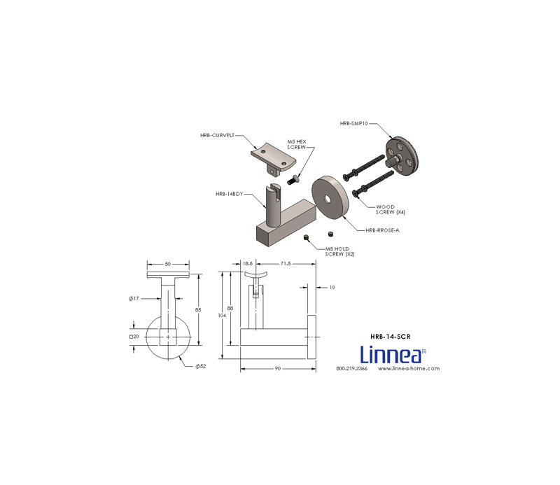 Surface Mount Handrail Bracket with Round Rose and Curved Plate, Polish Stainless Steel