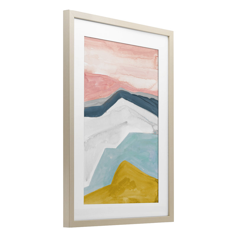 «Pastel Geometric Mountains», reproduction sous verre encadrée, design par B. Danelle, H 20 po x l 14 po