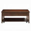 Table basse en noyer avec rangement relevable et tablette mobile, parfaite pour les intérieurs modernes et classiques.