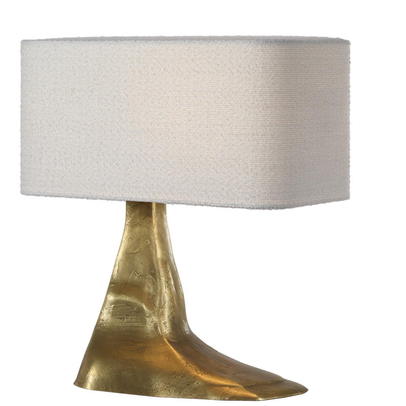 Anne-Marie Barton Terra-Forma 23" Left Table Lamp in Museum Pewter with Boucle Shade, Gold, Brass