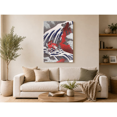 Yoshitsune's Horse-Washing Waterfall at Yoshino (c. 1833) — Portrait Canvas Wall Art