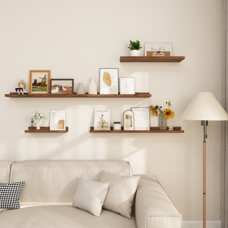 Parece Wall-Mounted Floating Shelves for Bedroom, Living Room, Walnut, 2" H x 24" W x 5" D