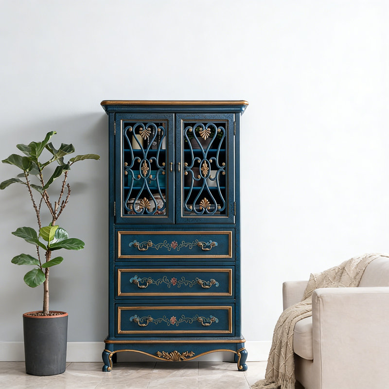 Buffet rétro en bois massif bleu