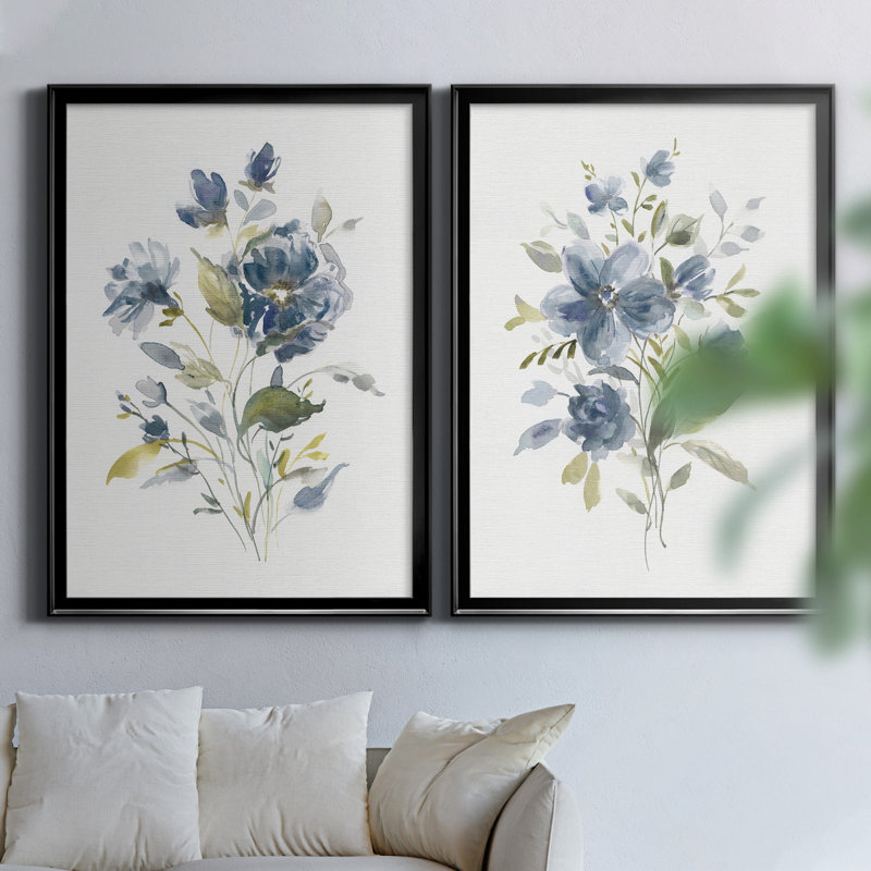 Linen Botanical I - ensemble de 2 reproductions, Pas de tapis, H 42,5 po x l 30,5 po x P 3 po, Toile avec cadre noir