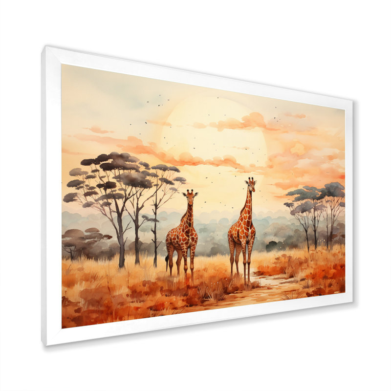 «Orange orange girrafes Walk In African Landscape», reproduction d'art sur toile, H 24 po x l 32 po x P 1 po