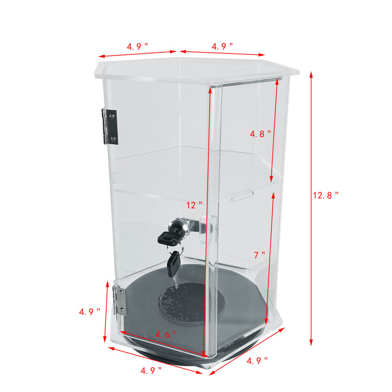 FixtureDisplays® Clear Cabinet Acrylic Showcase Plexiglass Hexagon Shelf Lock Box Valuable Goods 12" Tall 18621