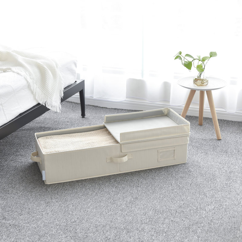Rangement sous le lit 30 po x 12 po x 6,5 po avec double couvercle pliable, Ivoire ivoire