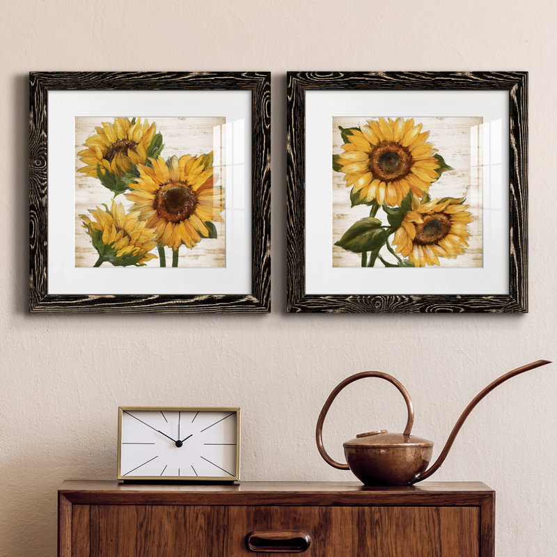 Tournesol d'été I - ensemble de 2 peintures, H 17 po x l 34 po, Papier dans un cadre photo, Noir