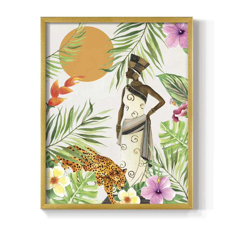 Feline Tropics II, reproduction encadrée - bois massif, H 11 po x l 9 po, Doré