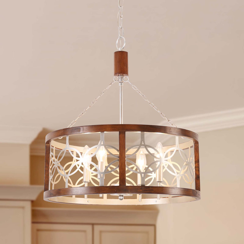 Lustre cylindrique en bois 19,7 po Ambrose, Chrome chrome