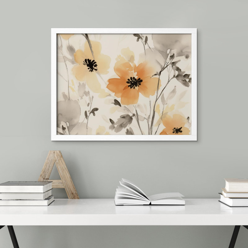 «Elegant Watercolor Floral Soft Peach and Grey Tones Illustration Modern Minimalist» sur papier, Blanc, H 11 po x l 14 po
