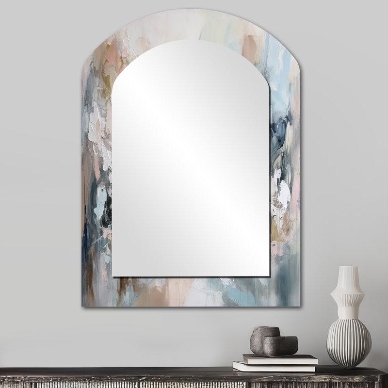 Delicate Brushstrokes Abstract Painting IV - Abstract Painting Asymmetrical Decorative Mirror, Modern Arch Wall Mirror, Printed Metal Art