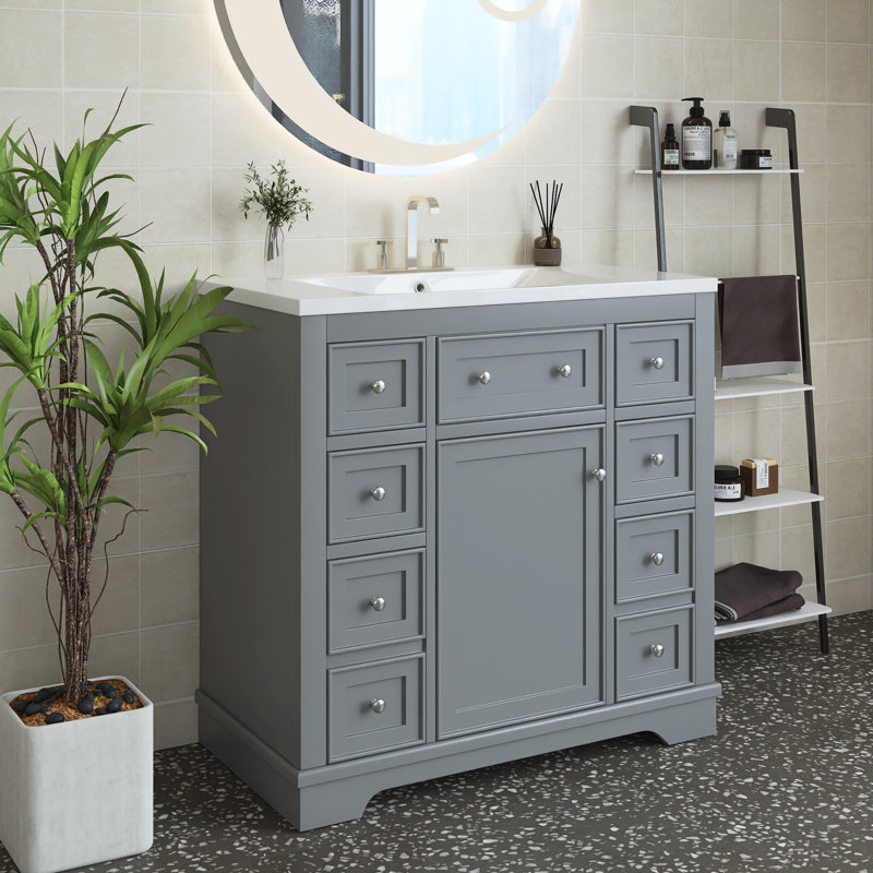 Ensemble de meuble-lavabo simple 36 po avec plateau en céramique Celsie, Gris