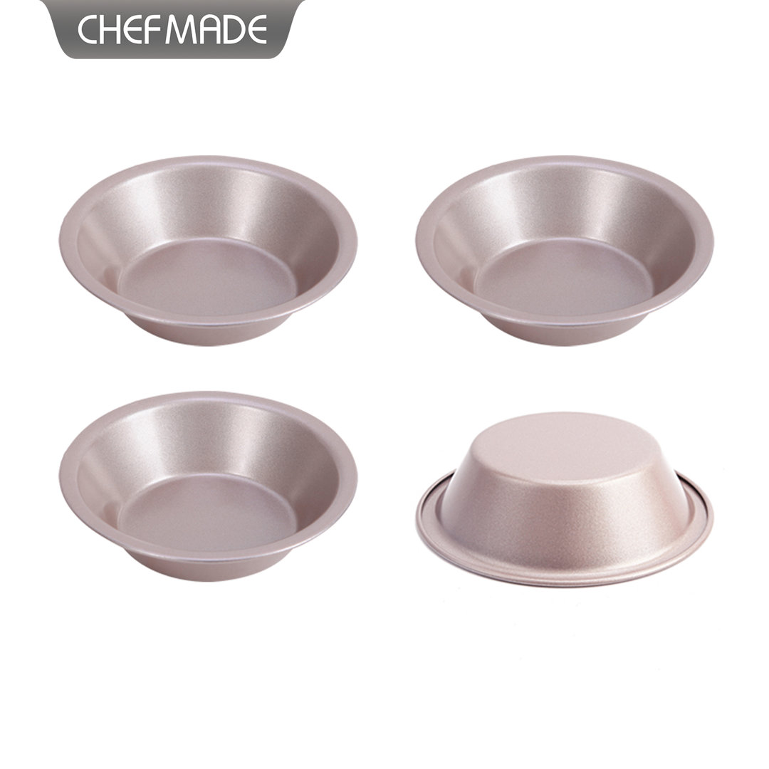 CHEFMADE Mini Pie Pan Set, 5-Inch 4Pcs Non-Stick Round Bread And Meat Bakeware For Oven And Instant Pot Baking (Champagne Gold) CHEFMADE