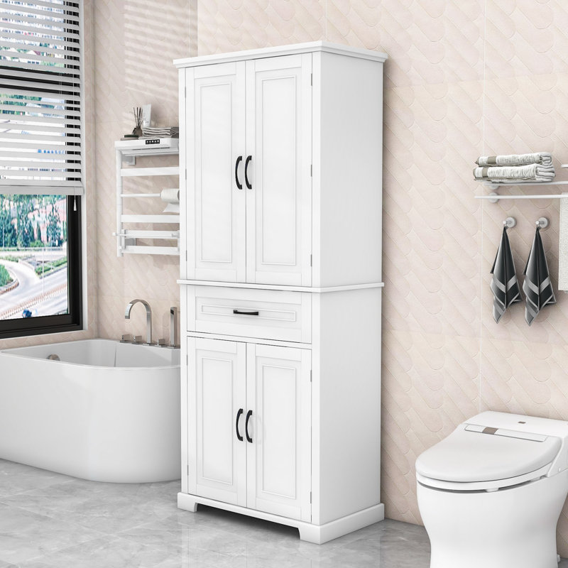 Tall Freestanding Bathroom Cabinet with Adjustable Shelf, Anti-Tipping Design and Ample Storage, White