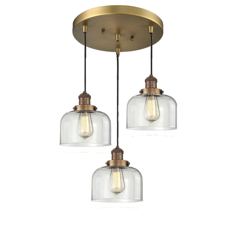 Luminaire dôme grappe 3 lumières Milbourn, Cloche transparente, 11 po x 11 po, Laiton brossé noir