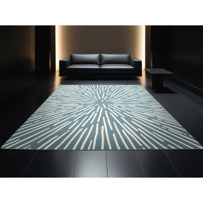 Tapis bleu moderne et contemporain lavable à la machine Pryer