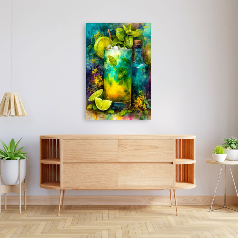Menthe rafraîchissante Mojito, art moderne abstrait coloré, H 48 po x l 32 po